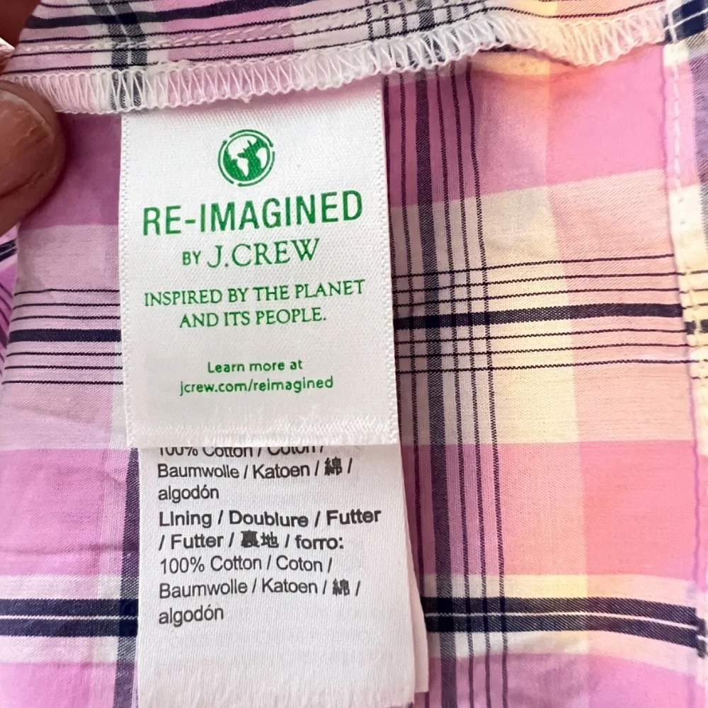 J Crew Tie Back Tiered Poplin Dress Violet/Pink Plaid Size 6